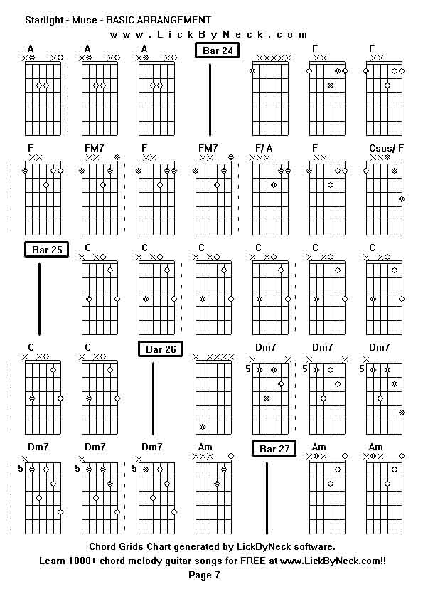 Chord Grids Chart of chord melody fingerstyle guitar song-Starlight - Muse - BASIC ARRANGEMENT,generated by LickByNeck software.